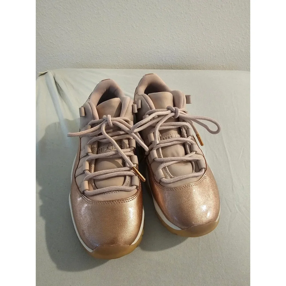 Jordan 8 Women Rose Gold Metallic Leather Retro 11 Low Sneakers AH7860-105